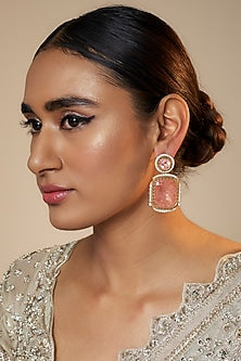 Gold Finish Kundan Polki & Pink Stone Dangler Earrings