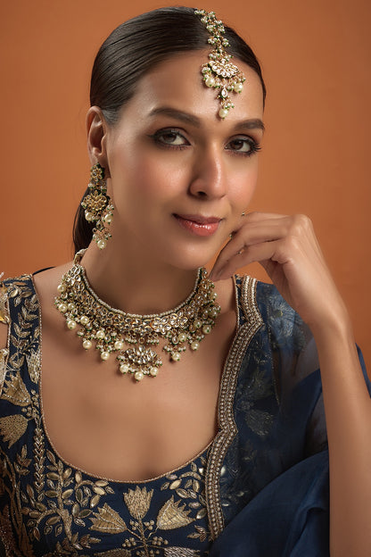 Gold Finish Kundan Polki Necklace Set