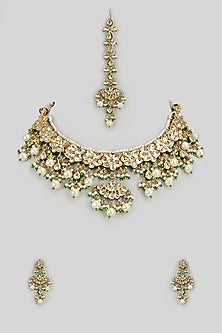 Gold Finish Kundan Polki Necklace Set