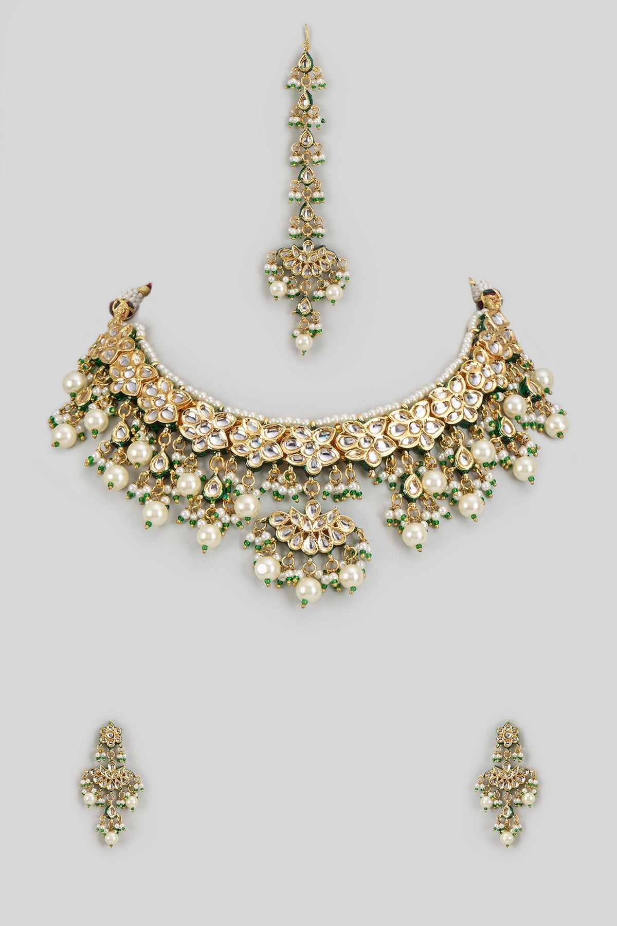 Gold Finish Kundan Polki Necklace Set