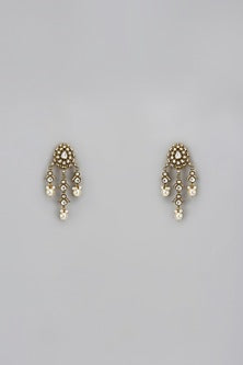 Gold Finish Kundan Polki & Pearl Dangler Earrings