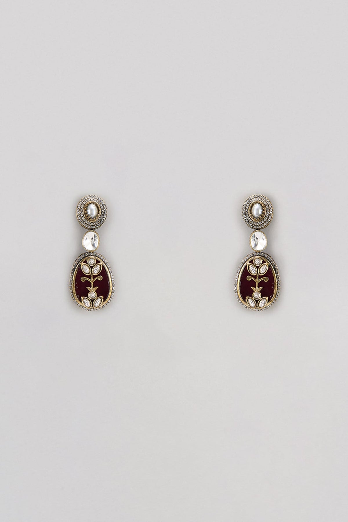 Gold Finish Kundan Polki & Ruby Dangler Earrings