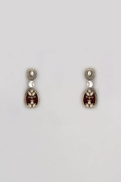 Gold Finish Kundan Polki & Ruby Dangler Earrings