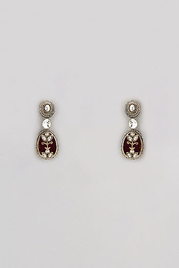 Gold Finish Kundan Polki & Ruby Dangler Earrings