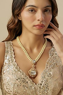 Gold Finish Kundan Polki & Pearl Long Necklace