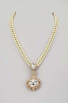 Gold Finish Kundan Polki & Pearl Long Necklace