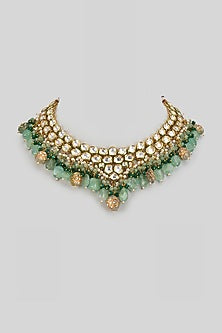 Gold Finish Kundan Polki & Emerald Necklace