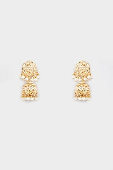 Gold Finish Pearl Dangler Earrings