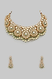 Gold Finish Kundan Polki Necklace Set