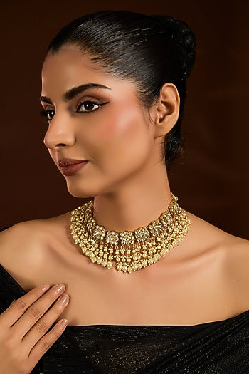 Gold Finish Beaded Choker Necklace