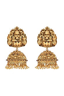 Gold Finish Temple Jhumka Earrings