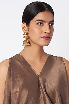 Gold Finish Temple Jhumka Earrings