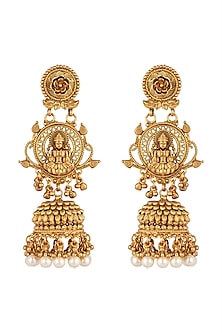 Gold Finish Temple Jhumka Earrings