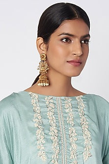 Gold Finish Temple Jhumka Earrings