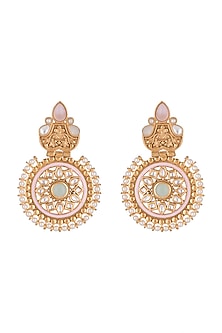 Gold Finish Kundan Polki & Pearl Meenakari Earrings