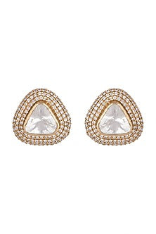 Gold Finish Kundan Polki & Diamond Stud Earrings