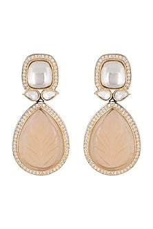 Gold Finish Brown Stone Earrings