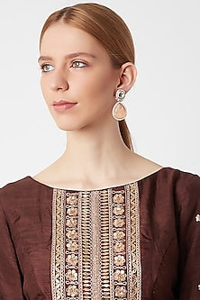 Gold Finish Brown Stone Earrings