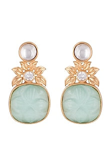Gold Finish Kundan Polki & Turquoise Stone Earrings