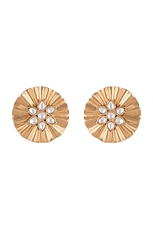 Gold Finish Kundan Polki Textured Earrings