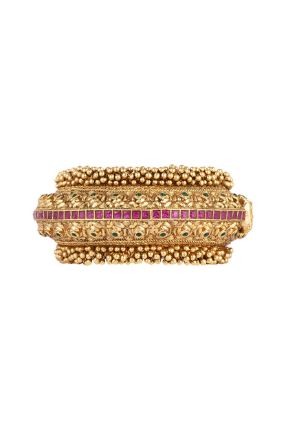 Gold Finish Red Kundan Polki Oversized Bangle