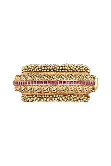 Gold Finish Red Kundan Polki Oversized Bangle