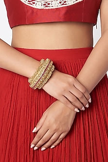 Gold Finish Red Kundan Polki Oversized Bangle