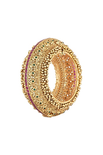 Gold Finish Red Kundan Polki Oversized Bangle