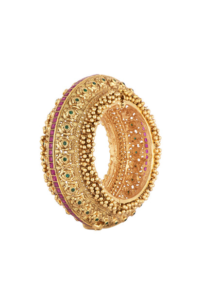 Gold Finish Red Kundan Polki Oversized Bangle