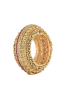 Gold Finish Red Kundan Polki Oversized Bangle