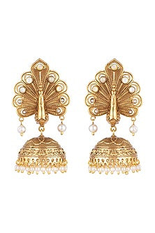 Gold Finish Peacock Jhumka Earrings