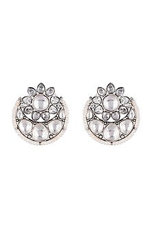 Black Rhodium Finish Kundan Polki Stud Earrings