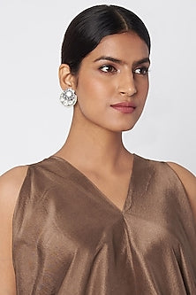 Black Rhodium Finish Kundan Polki Stud Earrings