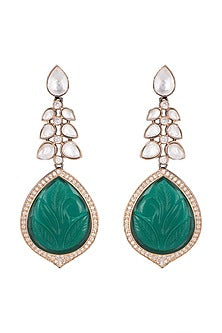 Black Rhodium Finish Kundan Polki & Green Stone Earrings