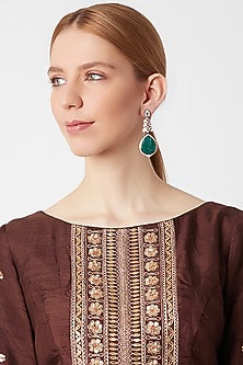 Black Rhodium Finish Kundan Polki & Green Stone Earrings