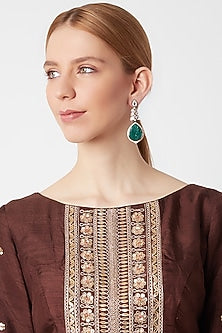 Black Rhodium Finish Kundan Polki & Green Stone Earrings