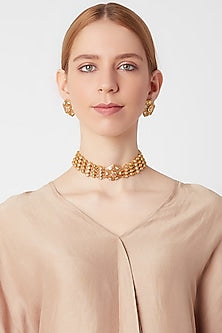 Gold Finish Kundan Polki Meenakari Choker Necklace Set