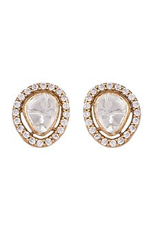 Gold Finish Zircon & Kundan Polki Stud Earrings