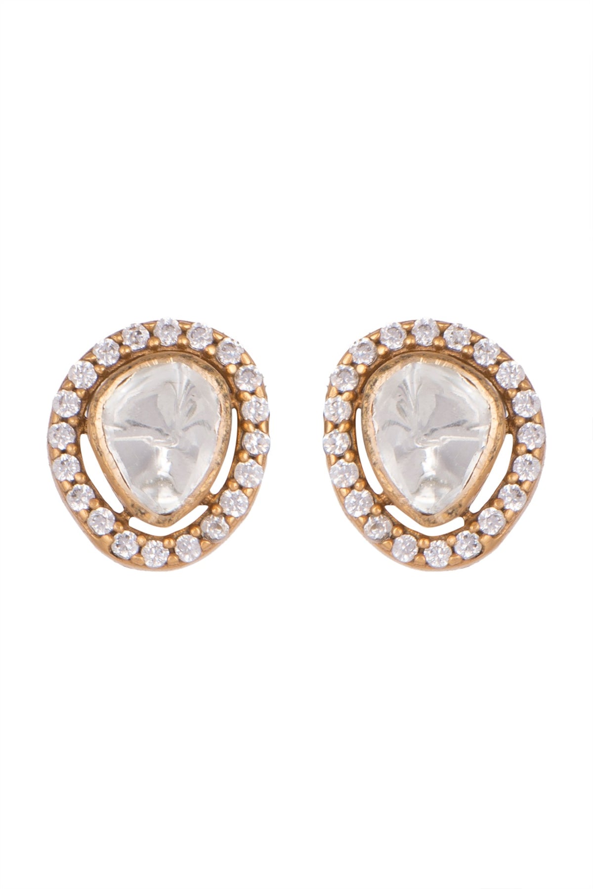 Gold Finish Zircon & Kundan Polki Stud Earrings