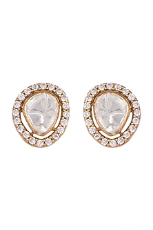 Gold Finish Zircon & Kundan Polki Stud Earrings