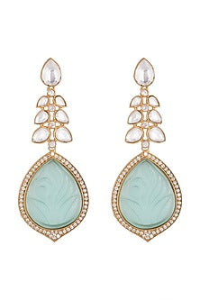 Gold Finish Kundan Polki & Zircon Earrings