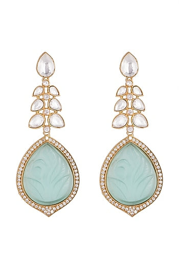 Gold Finish Kundan Polki & Zircon Earrings