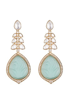 Gold Finish Kundan Polki & Zircon Earrings