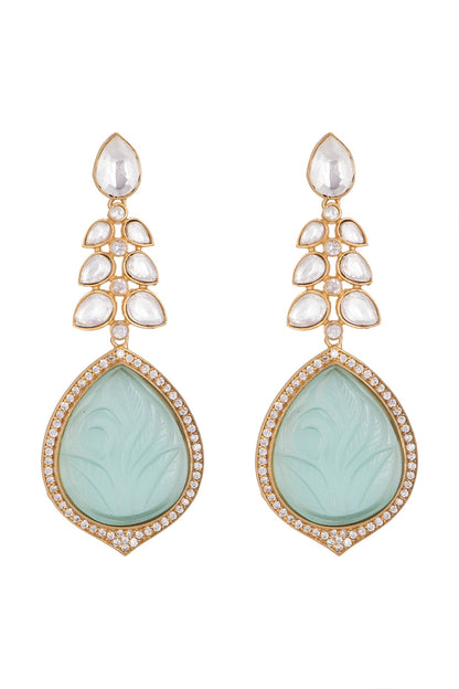 Gold Finish Kundan Polki & Zircon Earrings