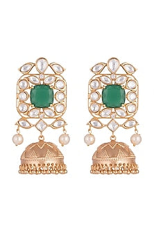 Gold Finish Kundan Polki Jhumka Earrings