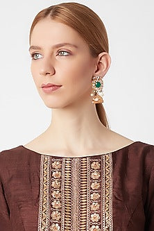 Gold Finish Kundan Polki Jhumka Earrings