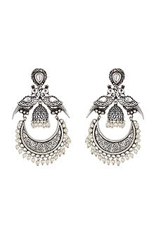 White Finish Faux Pearl Chandbali Earrings