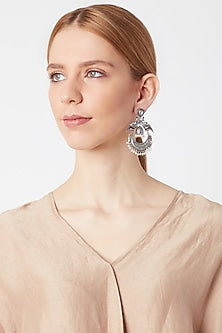 White Finish Faux Pearl Chandbali Earrings