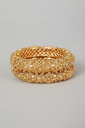 Gold Finish Carved Openable Bangles