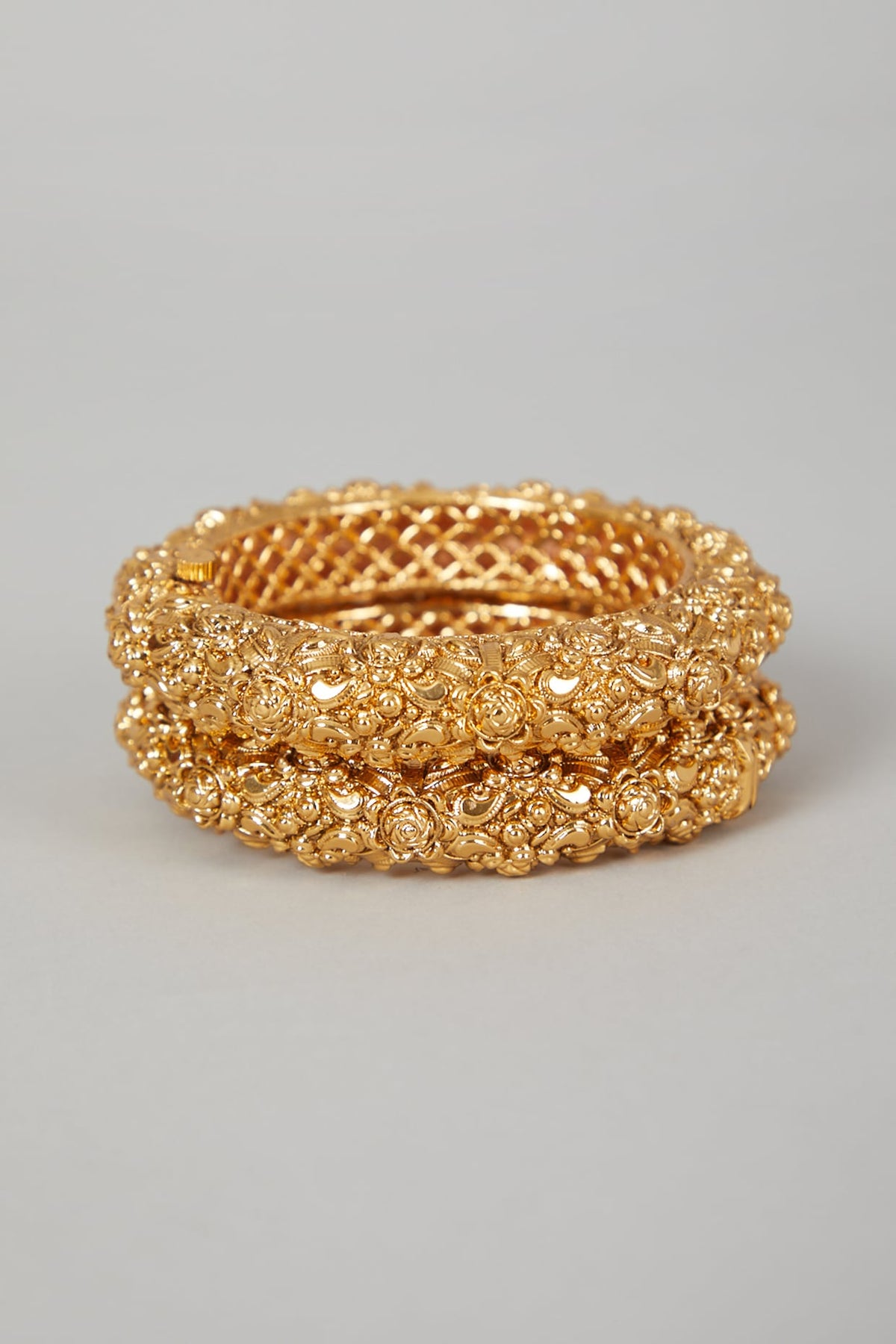 Gold Finish Carved Openable Bangles